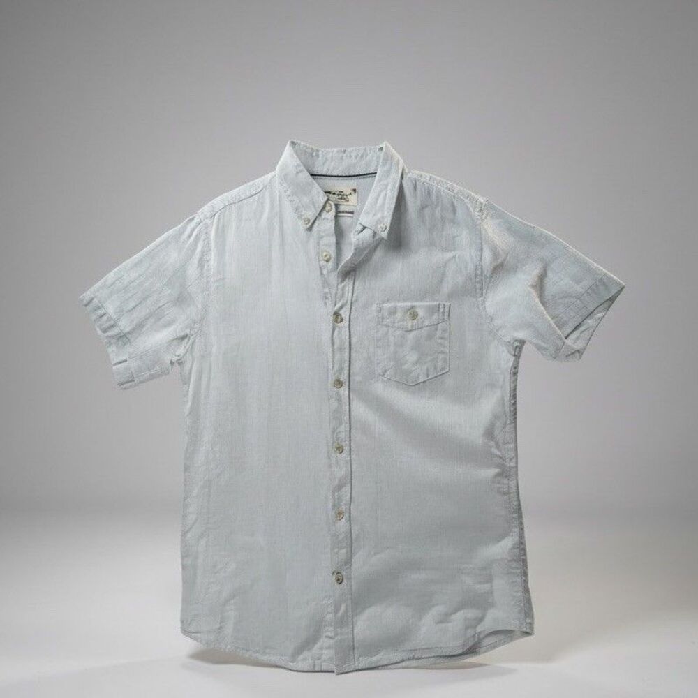 Weatherproof Vintage Men's Linen Cotton Short Sleeve White Shirt  Medium